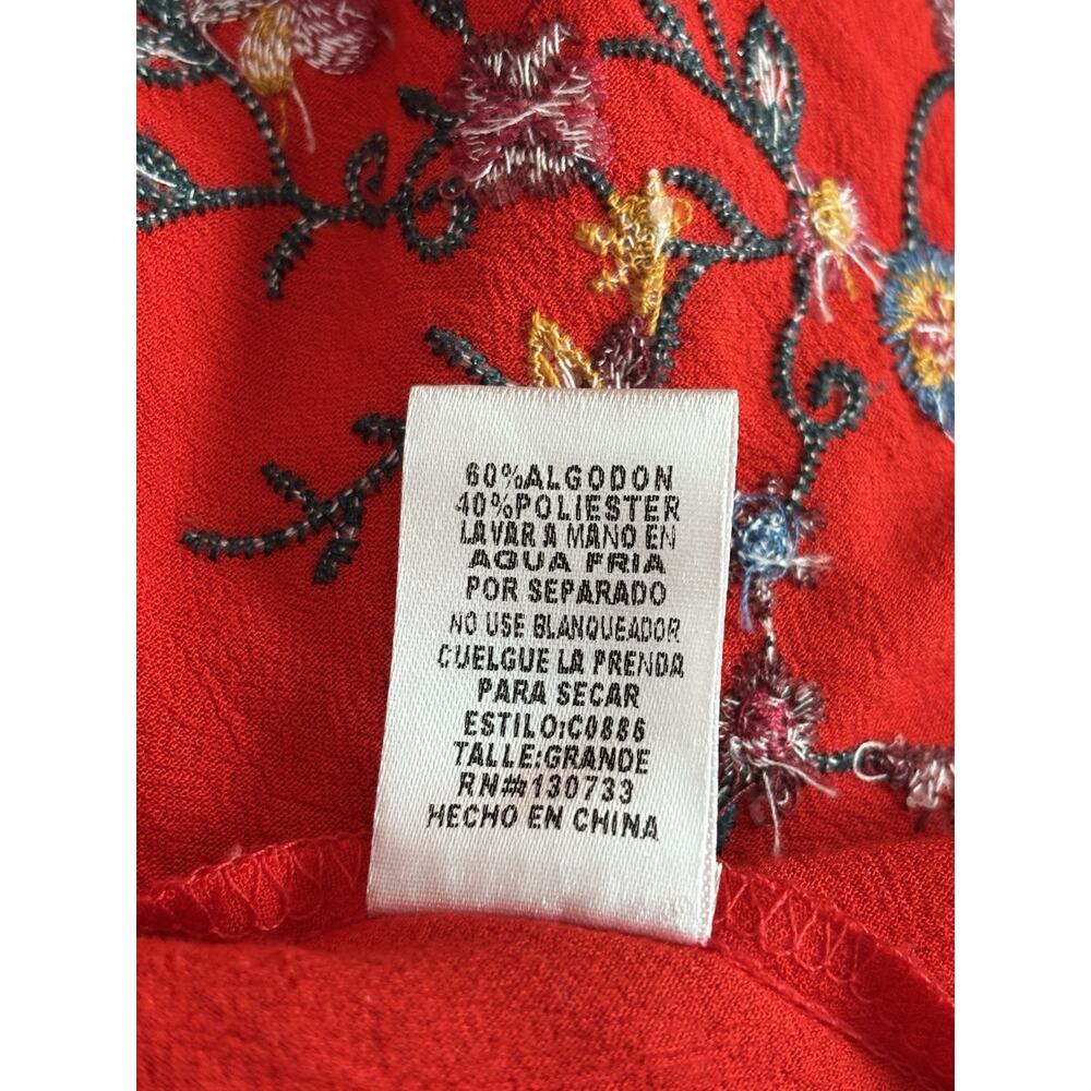 Umgee Long Sleeve Floral Embroidered Top Red Womens Size Large - Picture 7 of 7